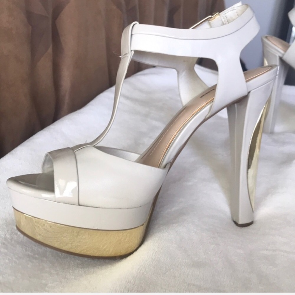 Nude w Gold Details Platform Open Toe Heels